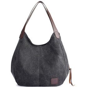 Resim Kadın Kanvas Omuz Çantası Çanta Çok Cepli Vintage Tote Siyah Siyah 