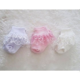 Resim 3lü Kız Bebek Dantelli Çorap Pamuklu Likralı Esnek Renkli Çok Renkli 