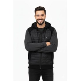 Resim Erkek Kapitone Modelli 3 İplik Kapüşonlu Yelek Bgl-st04866 Siyah 