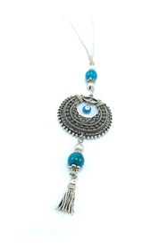 Resim biuti Otantik Turkuaz Taşlı Nazarlı Püsküllü Araba Dikiz Ayna Süsü, Vintage Lüks Yeni Araba Hediyesi 