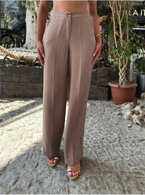 Resim WeShaya Vizon Keten Düz Paça Pantolon Vizon 
