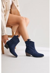 Resim Joo Lacivert Süet Sivri Burunlu Nakışlı Western Bot 001 