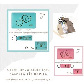 Resim Miaju Koyu Turkuaz, Sevgilinize Özel Kalpli Ve Harf İşlemeli Cüzdan & Anahtarlık Seti, Romantik Seçenek Koyu Turkuaz 