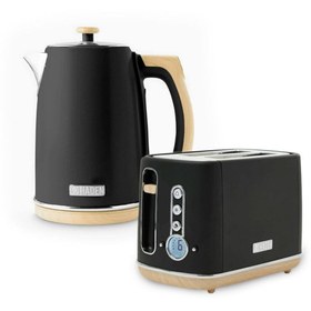 Resim Haden Dorchester 2'li Set Kettle ve Ekmek Kızartma Makinesi, Mat Siyah ve Ahşap Vurgular 