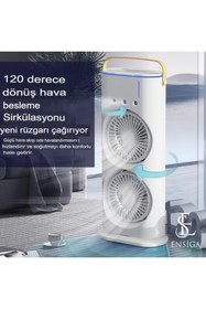 Resim GoMarkt Şarjlı Kumandalı Çift Fanlı Işıklı Su Püskürtmeli Buzlu Nemlendiricili Döner Serinletici Vantilatör 