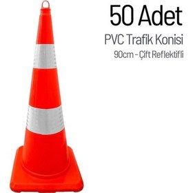Resim 50 Adet Pvc Trafik Konisi 90 Cm Çift Reflektifli Trafik Dubası Seti-3729 