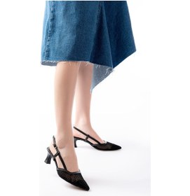 Resim K-607 Siyah Günlük Fileli Arkası Açık 7 Cm Topuklu Bayan Ayakkabı Renksiz 