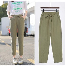 Resim Yeşil Bayan Yaz Harem Pantolon Pamuk Keten Katı Elastik Bel Şeker Renkler Harem Pantolon Yumuşak Yüksek Kalite Kadın Sokak Tarzı Yeşil 