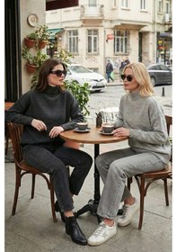 Resim Lela Oversize Fit Balıkçı Yaka Yumuşak Dokulu 2'Li Paket Triko Bayan Kazak 680Kz00469S2 Antrasit-Açık Gri 