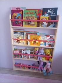 Resim MrtAhşap Montessori Kitaplık Geniş Model Yuvarlak Çıtalı 70 Cm 