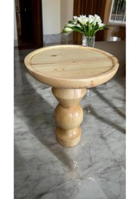 Resim Wood Ahşap Tekli Fitilli Mantar Yan Sehpa Modern Fiskos / Naturel Renk / Zigon Sehpa Vernikli Naturel 