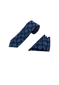 Resim Brianze Lacivert Mavi Motif Desen Kravat Mendil Set Lacivert 