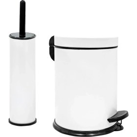 Resim Vinoks Eko Serisi Ayak Basmalı Özellikli 2'li Banyo Seti 3 Litre Çöp Kovası ve Kolozet Fırçası Paslanmaz Beyaz 