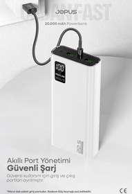 Resim Jopus 20000mAh PowerBank PD 22.5W Hızlı Şarj - Dijital Ekranlı - Taşınabilir Şarj Cihazı - Beyaz JP-P12 