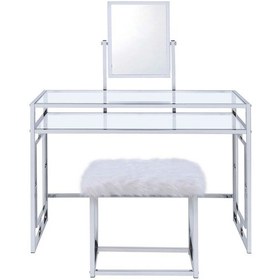 Resim Abigail Paslanmaz Metal Makyaj Masası & Tabure 