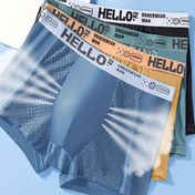 Resim 4 Adet Erkekler için Buz İpeği Lifli Nefes Alabilir Mesh Boxer Külot - "Hello" Yazılı Yarı Şeffaf İç Çamaşırı, Hava Yastığı Teknolojisi ile Orta Esneklik ve Çok Renk Seçenekleri, Rahat Giyim İçin Konforlu İç Çamaşırlar, Şık Bel Bandı, Hafif Malzeme, Günlük Kullanım İçin, Modern Tasarım, Yumuşak Kumaş, Görünür Kutu Alt Giysiler, Modern Erkeklere 