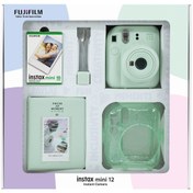 Resim Fujifilm Instax mini 12 Yeşil Fotoğraf Makinesi 10'lu Film Simli Pleksi Kılıf PVC Albüm ve Kıskaçlı Resim Sta 