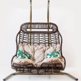 Resim Holiday Modern Salıncak - Kahve Rattan - Krem Kumaş 