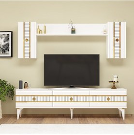 Resim Lenora Tv Ünitesi Takımı Beyaz-altın 