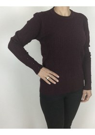 Resim Saç Örgü Desenli Kalın Likralı Kolları Boncuk Detaylı Bluz Bordo 