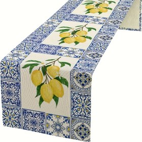 Resim Keten Masa Örtüsü 33.02 cm Genişliğinde - Yemek ve Parti Dekorasyonu için Limon Desenli, Dokuma Dikdörtgen Mutfak Masası Örtüsü, İç ve Dış Mekan Masa Örtüsü - Birden Fazla Boyutta Mevcut (1 Adet) 
