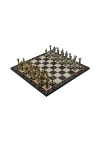 Resim Gifthome Büyük Boy Metal İngiliz Satranç Takımı Parlak Ve Katlanır Ceviz Desenli Mdf Satranç Tahtası 43x43 Cm. 