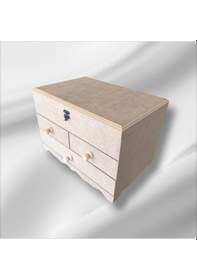 Resim Ahşap Boyanabilir- Ham Mdf- 3 Çekmeceli-4bölmeli Organizer Kutu 