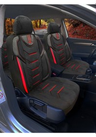 Resim Oto Koltuk Kılıfı Galaxy Serie Keten Kumaş Ön Ve Arka Set Siyah Kırmızı Dikiş 