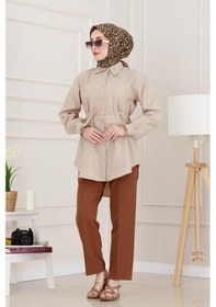Resim Sevitli Monako Yaka Taşlı Tunik-vizon-4962 Vizon 