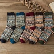 Resim 5 Çift Erkek Vintage Etnik Tarz Retro Crew Çorap - Termal, Yumuşak ve Esnek, Polyester Karışımı, Kahverengi, Bej, Siyah ve Yeşil Renklerde Geometrik Desenler, Kış ve Sonbahar için Mükemmel, Sadece Elde Yıkama, Kış Çorapları | Vintage Crew Çorapları | Polyester Karışımı Çorapları 