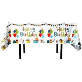 Resim 137x183 Cm Doğum Günün Kutlu Olsun Pet Alüminyum Film Masa Örtüleri Tek Kullanımlık Su Geçirmez Parti Dekoratif Masa Örtüsü, Stil: İngilizce Beyaz Balon Diğer 