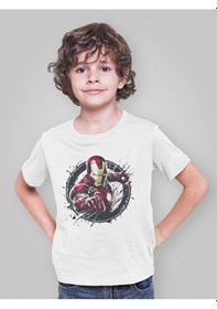 Resim Sevbano Tasarım Ironman Demiradam Baskılı Unisex Film Çocuk Tişört 1-12 Beyaz 