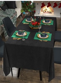 Resim Kadife Dokulu Masa Örtüsü Siyah 
