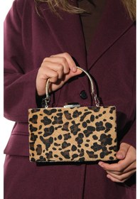Resim Luvishoes Luvi Shoes Marcona Siyah Sarı Desenli Kadın Abiye Çanta Leopar 