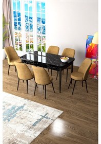 Resim Canisa Zen Serisi 80x132 Mdf Açılabilir Siyah Mermer Desen Masa Takımı Ve 6 Cappucino Sandalye Masa Siyah Mermer Desen Sandalye Cappucino 