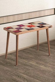 Resim bluecape Traverten Taşlı Marakeş Doğal Ağaç 62x32cm Ceviz Dekoratif Sehpa 