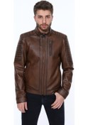 Resim Hakiki Kuzu Derisi Elegance Omuz Işlemeli Erkek Deri Ceket Kahverengi Kahverengi 