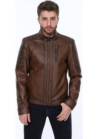Resim Hakiki Kuzu Derisi Elegance Omuz Işlemeli Erkek Deri Ceket Kahverengi Kahverengi 