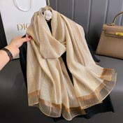 Resim Kadınlar için şık çizgili polyester şal, %100 polyester iplik boyanmış eşarp, nefes alabilir ve sıcak, güneş korumalı, esnek olmayan, ilkbahar, sonbahar, kış, dışarı çıkmak için çok yönlü uzun eşarp - Tüy Yok 