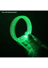 Resim Yeşil Led Işıklı Baskı Yapılabilen Pilli Bileklik Bilezik 1,5 Cm Genişlik Açık Bej 