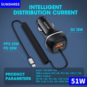 Resim USB C 51W Süper Hızlı Araç Şarj Cihazı 