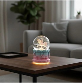Resim Pilli Işıklı Müzikli Kar Küresi At Figürlü Eğlenceli Masaüstü Biblo, Led Aydınlatmalı Dekoratif Hedi 