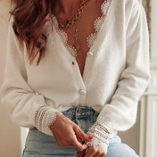 Resim Kadınlar İçin Sonbahar ve Kış Mevsimi Kontrast Dantel Şık Düz Renkli Hırka 