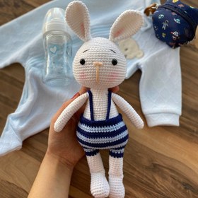 Resim Amigurumi Çizgili Tulumlu Tavşan 2 - Mavi 