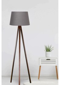 Resim 3 Ayaklı Lambader Kumaş Konik Antrasit Başlık Kahve Ayak Ly592 