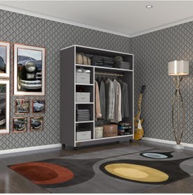 Resim Kenzlife Giysi Dolabı Necmettin 150 120 40 Gri Gardırop Tekerlekli 