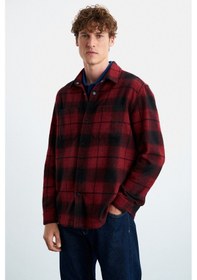 Resim Grimelange Sagan Erkek Pamuk-polyester Gömlek Yaka Relaxed Oduncu Bordo Gömlek 