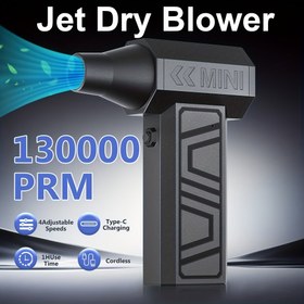 Resim Elektrikli Hava Duster Type-C Şarj Temizleme Üfleyici Aracı Turbo Jet Fan 130000RPM Araba Üfleme Kar 4 Vites Ayarlanabilir Taşınabilir 