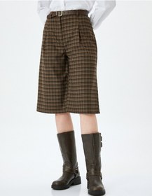 Resim Koton Ekoseli Kemer Detaylı Diz Boy Pantolon Kahverengi Ekose 5wal40067ıw Kahverengi Ekoseli Kahverengi 