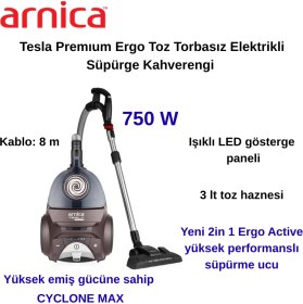 Resim Arnica Tesla Ergo Active ET14340 750 W Toz Torbasız Elektrikli Süpürge Kahverengi 